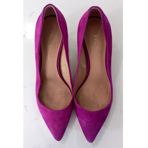Enzo Angiolini Barbiecore Fushia suede kitten pump 6.5 W gold accent Glam chic - Picture 2 of 9